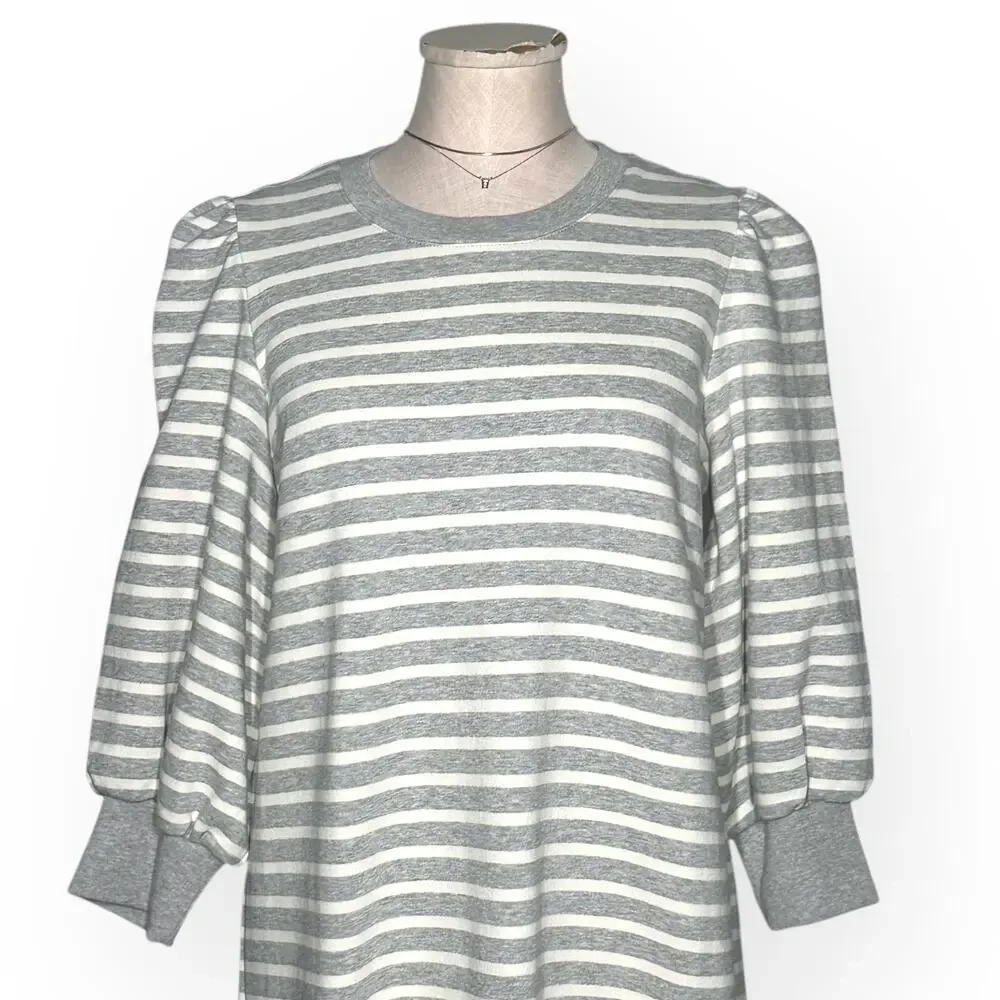 New $219 KATE SPADE Sailing Stripe Sweatshirt Dress Ruffle Flounce Sundress Gray